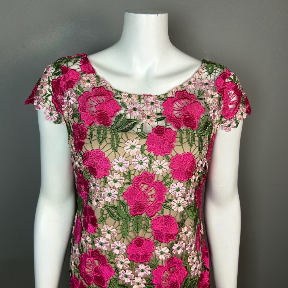 Xscape Floral Embroidered Sheath Dress Size 8 Lace wedding cocktail Formal - Picture 3 of 13